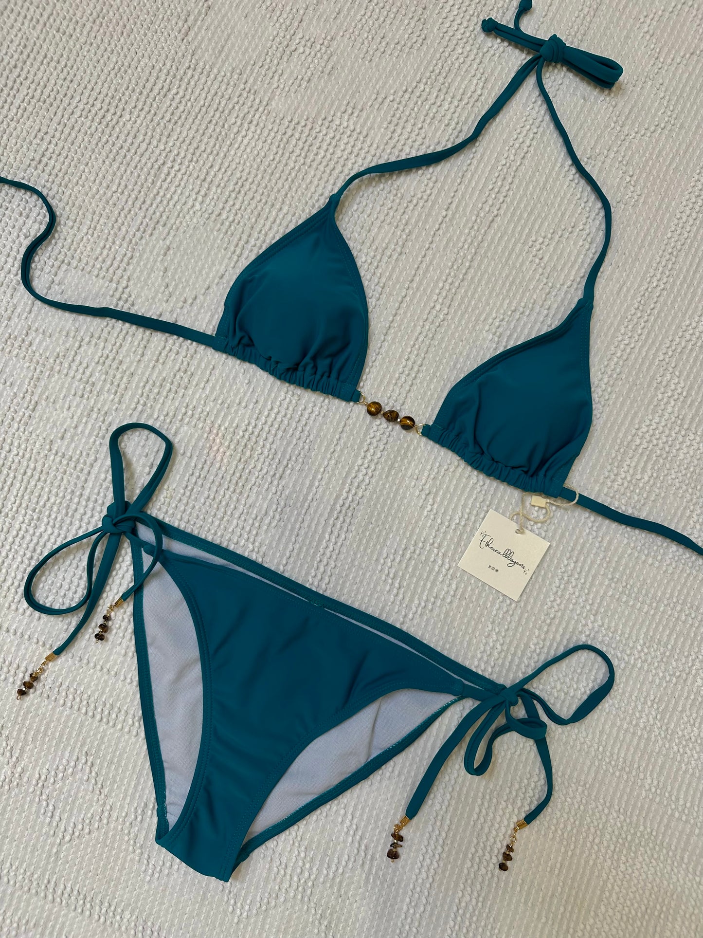 Teal tigers eye triangle bikini set