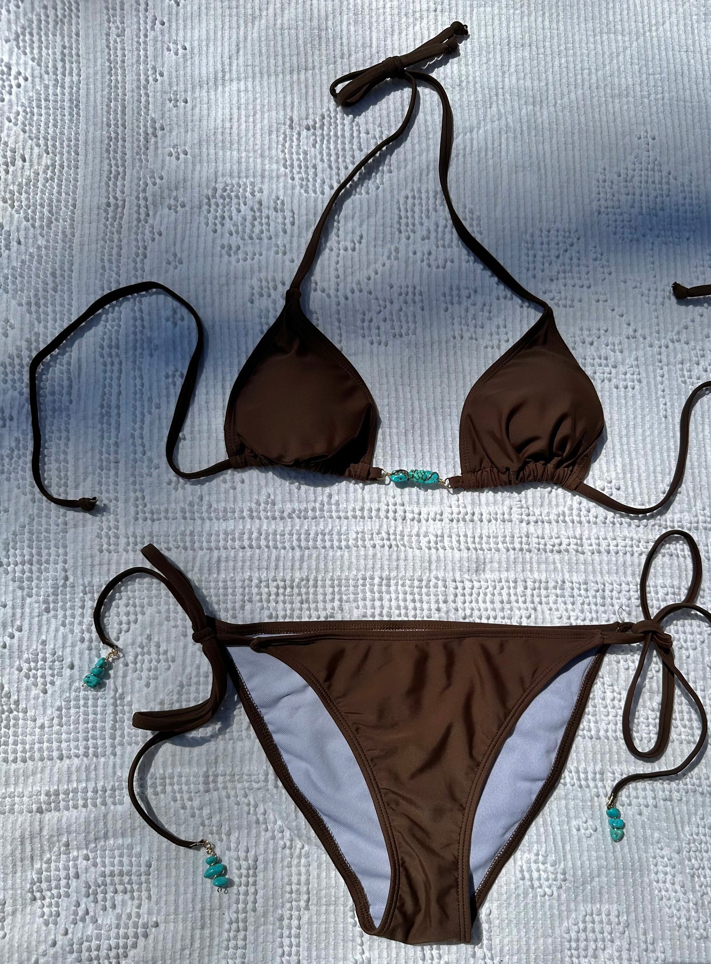 triangle turquoise brown bikini set