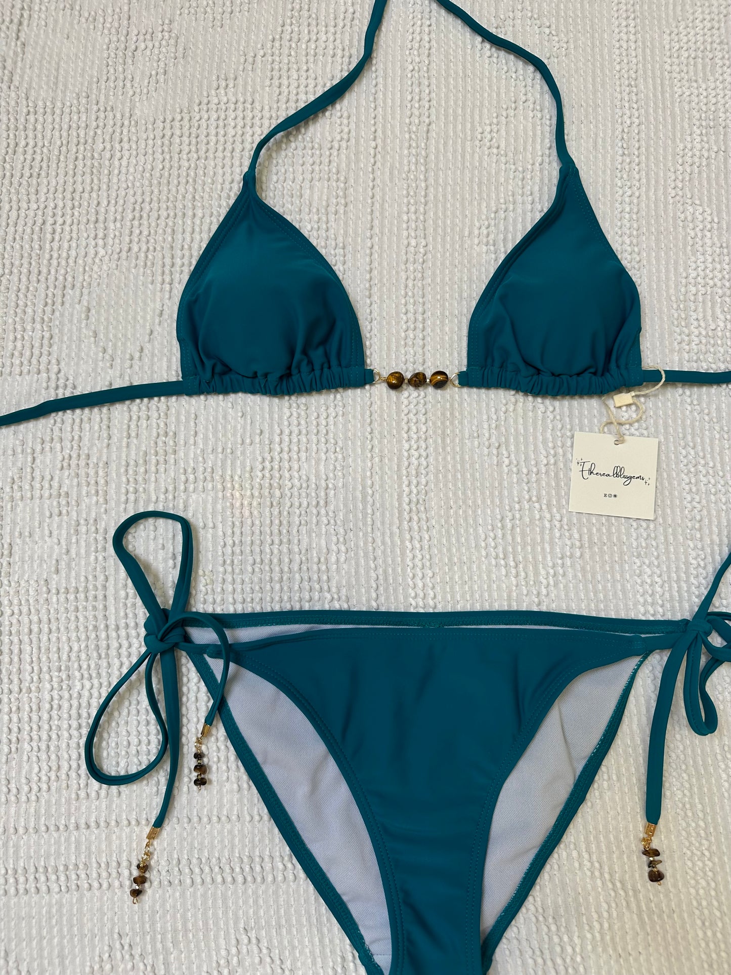 Teal tigers eye triangle bikini set