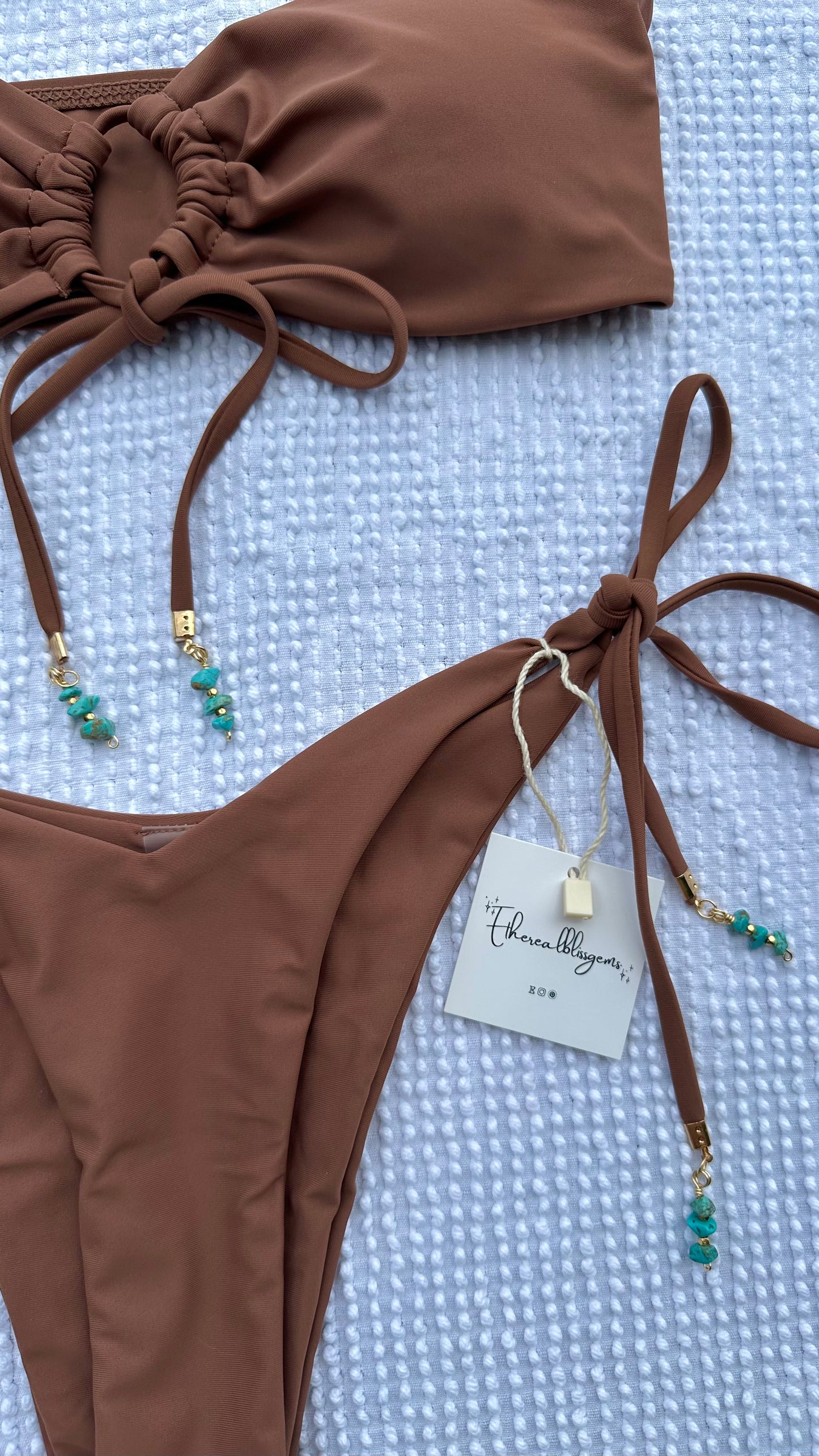 strapless turquoise cheeky bikini set