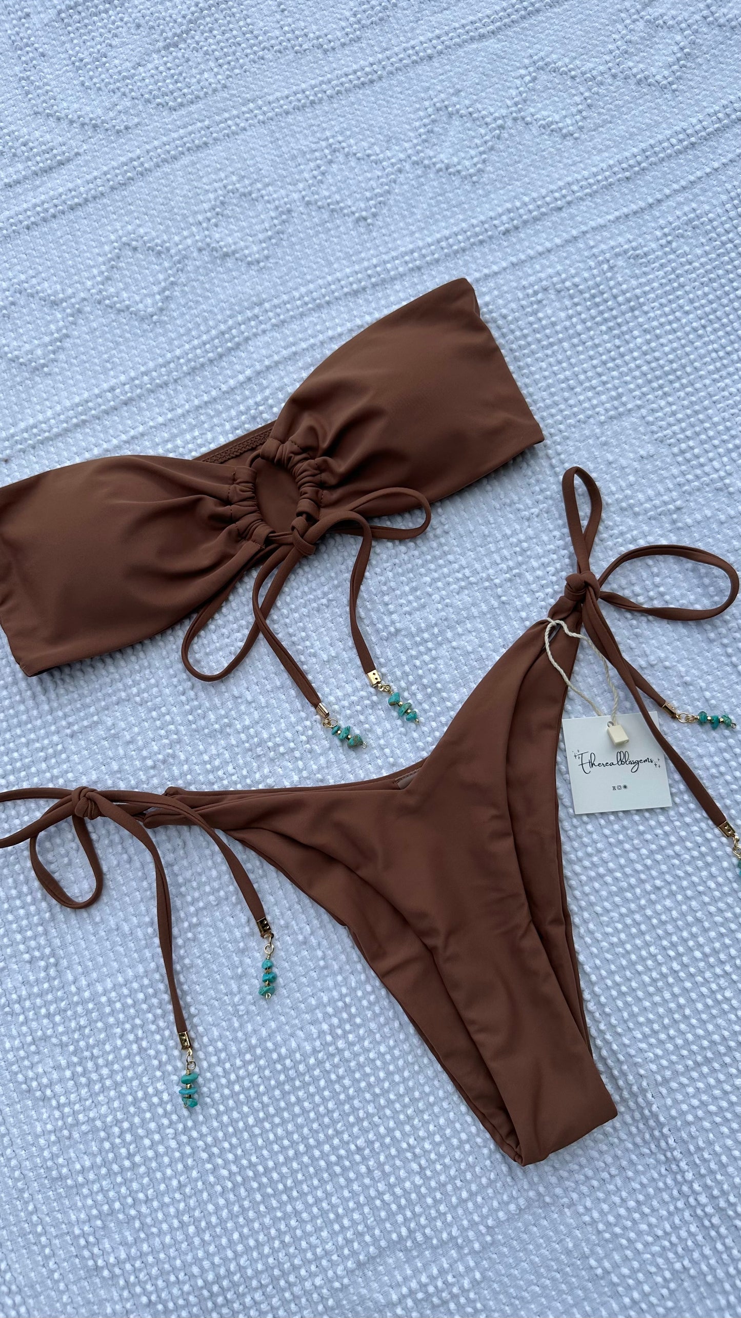 strapless turquoise cheeky bikini set