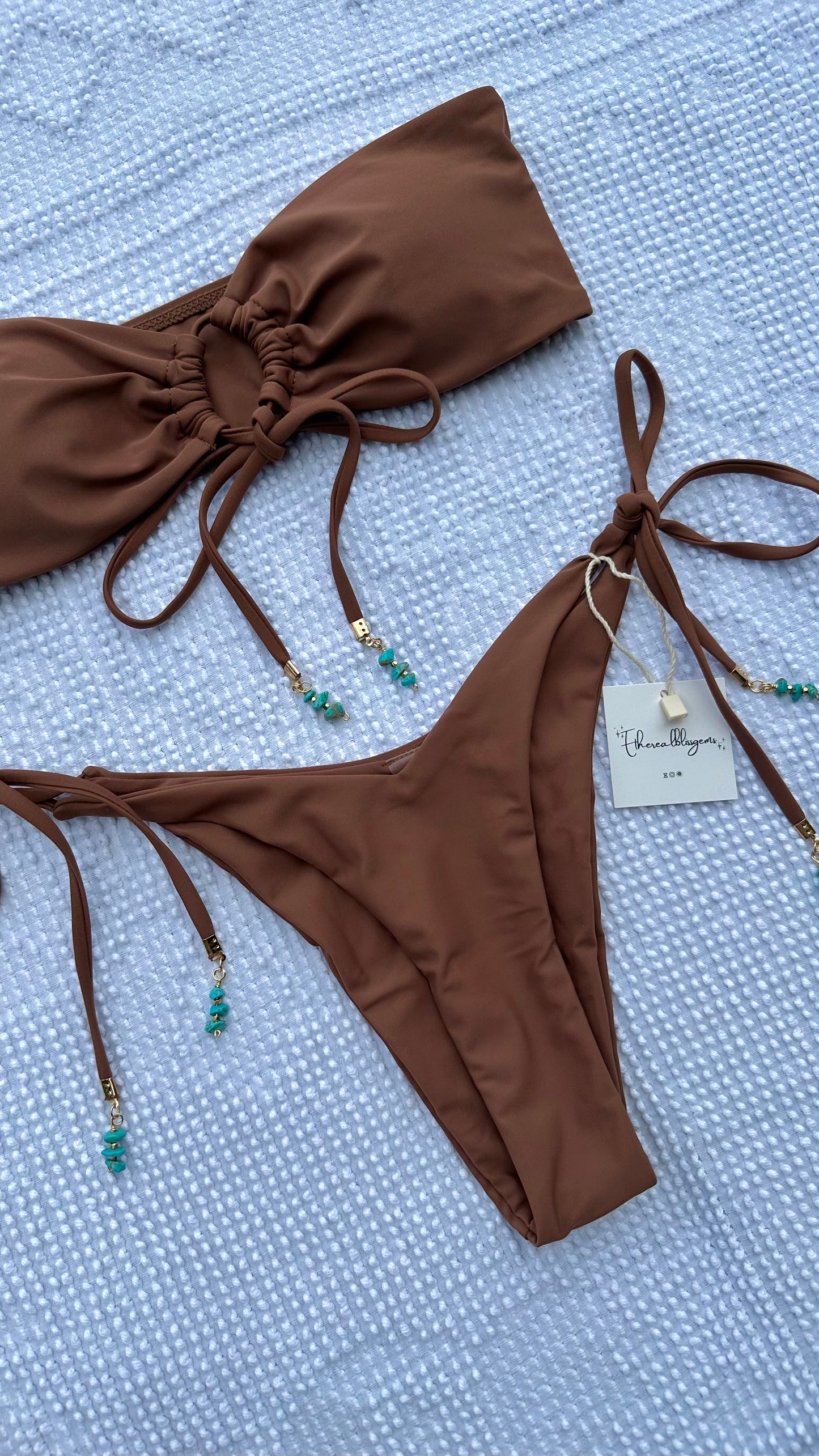 strapless turquoise cheeky bikini set